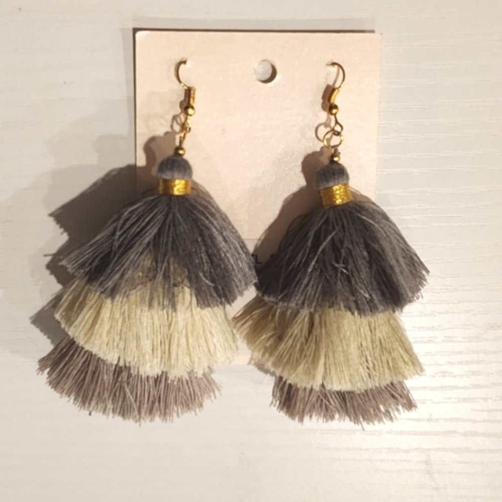 Three Tier GrayTassel Earrings BNWT